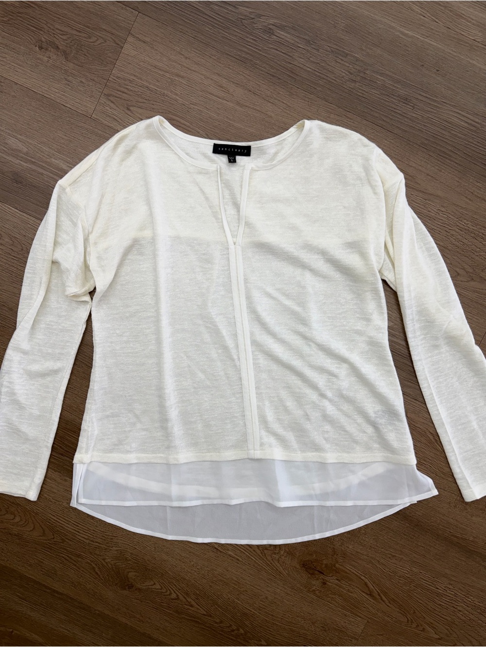 Sanctuary White Layered-Hem Long Sleeve Knit Top Sz L